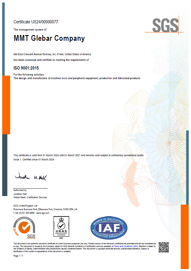 Glebar Ramsey ISO 9001-2015 Certificate International